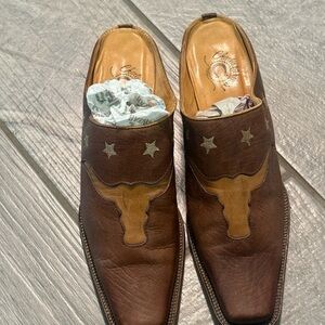 Charlie 1 Horse Longhorn Brown Leather Western Mule Shoes size 8B